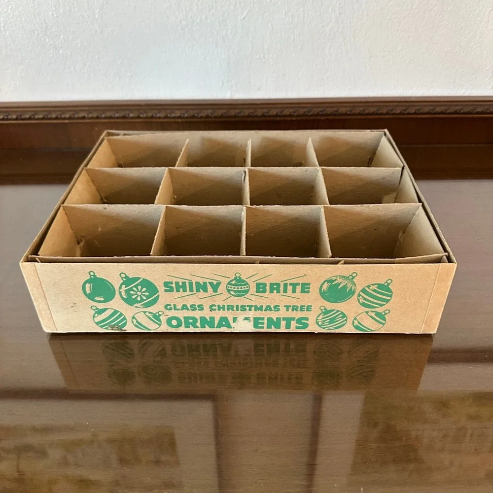 Vintage Shiny Brite Glass Christmas Ornament Box 12 Slot 13x10x3 Storage Empty